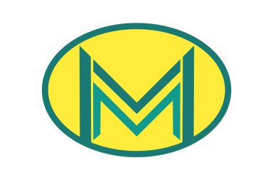 Modern vektör logosu M harfinin yeşil ve sarı renkli oval daire şeklinde tasarımı. Markalaşma, tasarım projeleri ve kurumsal kimlik için ideal.