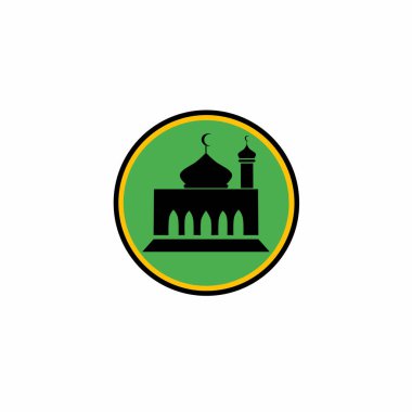 Cami siluetinin vektör tasarımı çizim simgesi daire içinde. İslam inancını, cemaati ve ruhaniliği sembolize eder. Dini, kültürel ve eğitim projeleri için mükemmel.