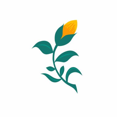 Beyaz zemin üzerinde sarı çiçek tomurcukları ve yeşil yaprakların grafiksel vektör çizimi, doğanın basitliğini ve zarafetini vurgulayarak çeşitli kullanım alanları için sanatsal cazibe sunuyor.