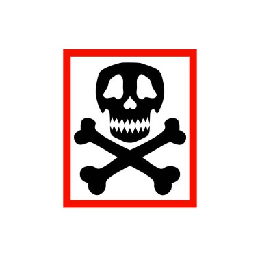 Tehlike uyarısı için vektör çizimi. Parlak kırmızı bir sınırda çapraz kemikleri olan siyah bir kafatası, tehlikeyi ya da zehirli maddeleri simgeliyor..