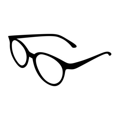 Beyaz arka planda izole edilmiş güneş gözlüğü siluetinin minimalist grafik çizimi. Görüşü, tarzı ve basitliği sembolize eder.