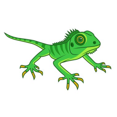 Green iguana cartoon graphic vector illustration with bright color details. Ideal for graphic design needs, children's educational materials, or tropical animal themed decorations.