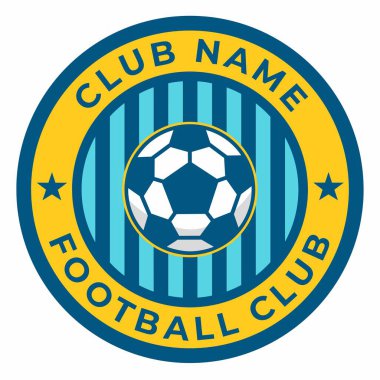 Futbol kulübü logosu, futbol topu ve dairesel rozet tasarımı. Takım kimliği, spor markaları ve özel futbol takımı amblemleri için mükemmel..
