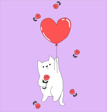 Sevgililer Günü Sevimli Kedi Çiçeği Tutuyor