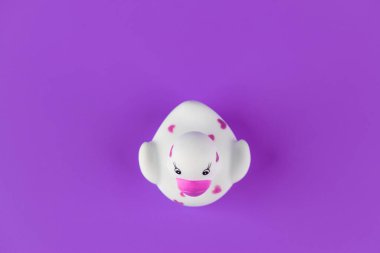 Bu sevimli beyaz plastik ördek neşeli pembe kalp motiflerine sahip. Canlı bir mor arkaplana karşı kurulduğunda banyo saatine ya da eğlenceli dekor temalarına tuhaf bir dokunuş ekler..