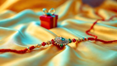 Raksha Bandhan Hint kumlu geleneksel Hint rakisidir. Geleneksel Hint bilekliği.