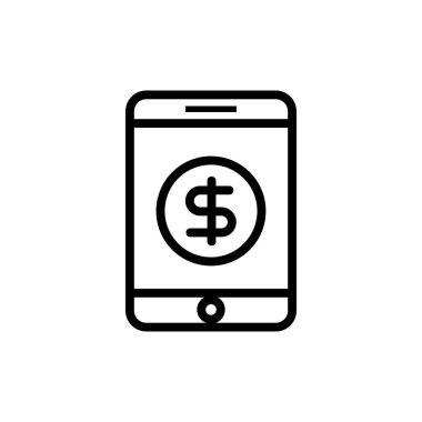 Mobil bankacılık simgesi vektörü web ve mobil uygulama tasarımınız için beyaz arkaplanda izole edildi, mobil bankacılık logosu konsepti ana hatlar biçiminde