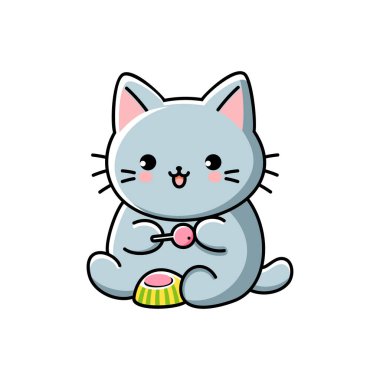 Tatlı kedi dondurma ve şeker vektör çizim tasarımı