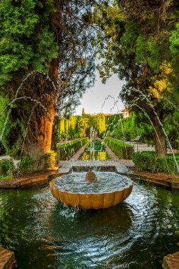 Enfes Alhambra Çeşmesi Evergreen Splendor Tarafından Kemerli Granadas Majestic Generalife Gardens 'ın Yüzyıllardır Kucaklanan Bakışları