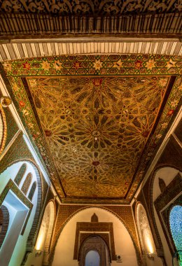Intricate Mudejar Coffer work in the Sala de los Infantes: A Polychrome Star-Lattice Ceiling Within Sevilles Royal Alczar and Its Moorish Architectural Legacy