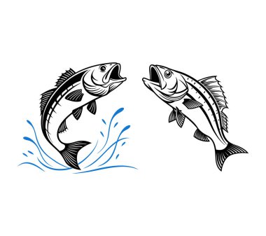 Su siluetinde zıplayan balıklar vektör çizimi