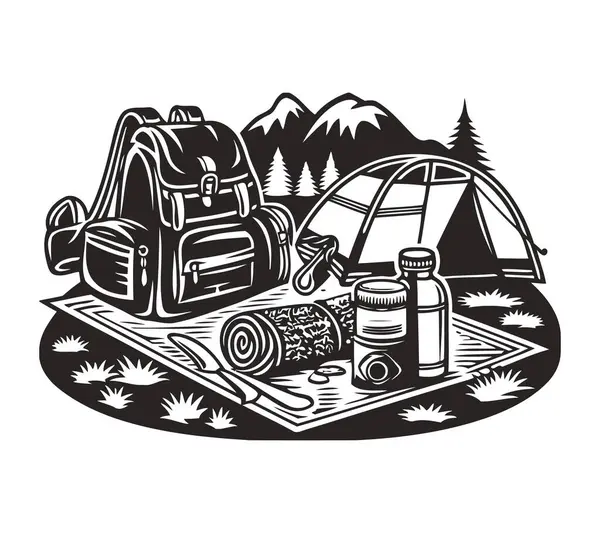 Seyahat ve Kamp, siluet vektör çizimi 