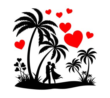 Romantic Paradise Under the Palm Trees silhouette vector clipart