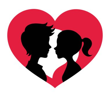 Romantik Siyah Çiftin Silüeti Bir Kalp vektörü tarafından kucaklanıyor 