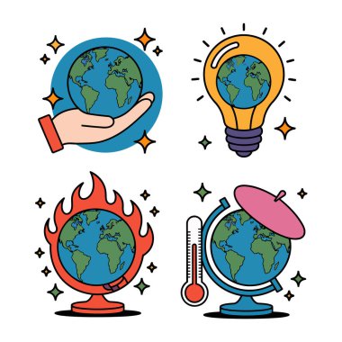Globe Illustrations, simgeler, vektör, logo ile Çevresel Konseptler 