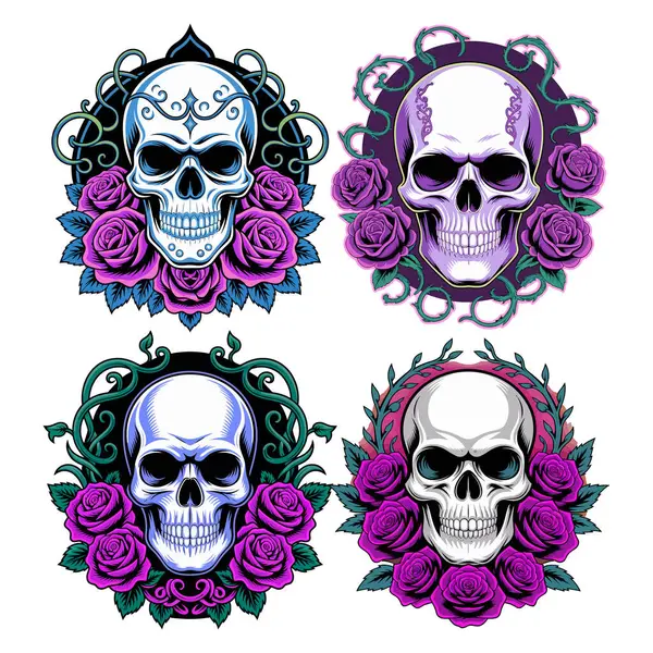 Canlı Kafatası ve Gül Resimleri Çiçek Tasarımlı vektör, kafatası, gül deseni, kutsama vektörü 