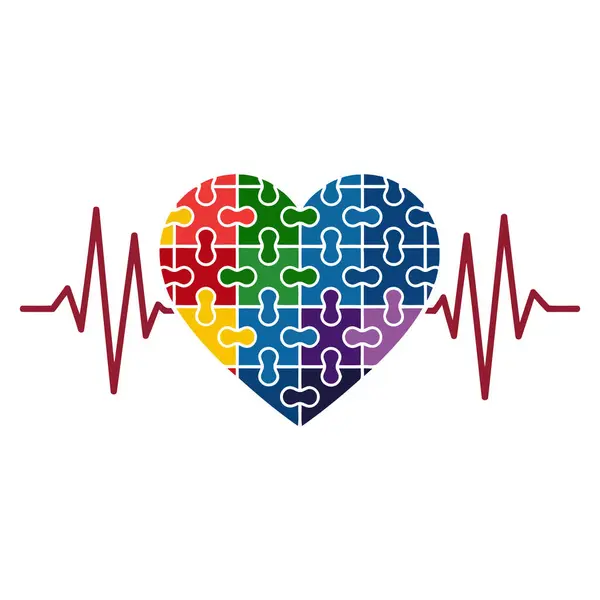 Soyut Yapboz Yapboz Takım Çalışması ve Renkli Bulmaca Kalbi Kalp Dalgaları Sevgi ve Sağlık Hizmeti Sembolize Ediyor