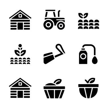 Çiftçilik Simgeleri Toplama Çiftlikle ilgili vektör simgeleri, tarım, tarım ve kırsal yaşamla ilgili çeşitli unsurların sergilenmesi. 