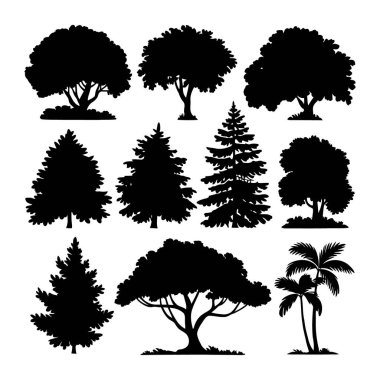 Çeşitli Şekiller ve Tipler içeren ağaç siluetleri koleksiyonu, Çeşitli Ağaç Siluetleri Koleksiyonu