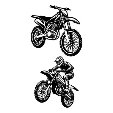 İzole edilmiş kırmızı motosiklet hız modeli, krom tekerlekler, Sürücü ile Dirt Bike Illustration