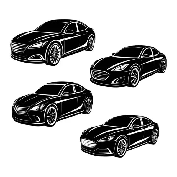 Gösterişli tasarımı ve hızlı, lüks tarzı olan siyah beyaz spor araba seti, Modern Siyah Sedan Araba Koleksiyonu