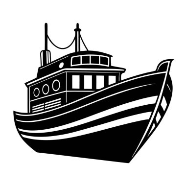 Okyanustaki bir tekne ve geminin siluet vektör çizimi