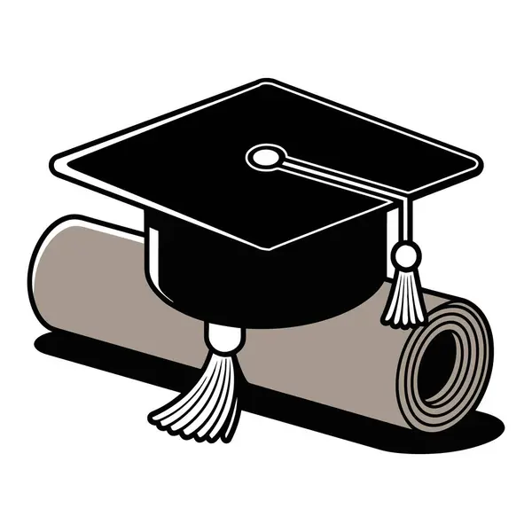 Siyahi mezuniyet şapkası ve diploma vektörünün akademik başarı simgesi