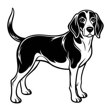 Siyah ve Beyaz Av Köpeği Çizimi Ayakta Profil Görünümü, Köpek vektörü, Siluet.