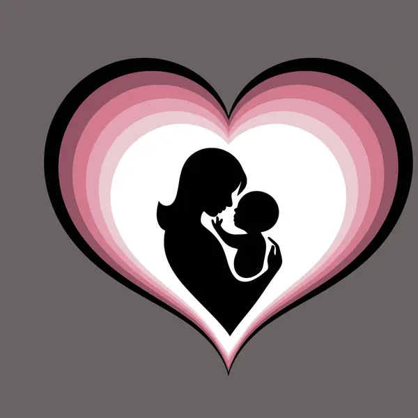 Anneler Günü 'nde Pembe Kalpli Anne ve Bebek' in sıcak kalp silueti