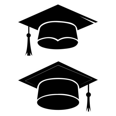 Siyah Siluet Mezuniyet Başlığı ve Diploma Vektör İllüstrasyon Simgesi.