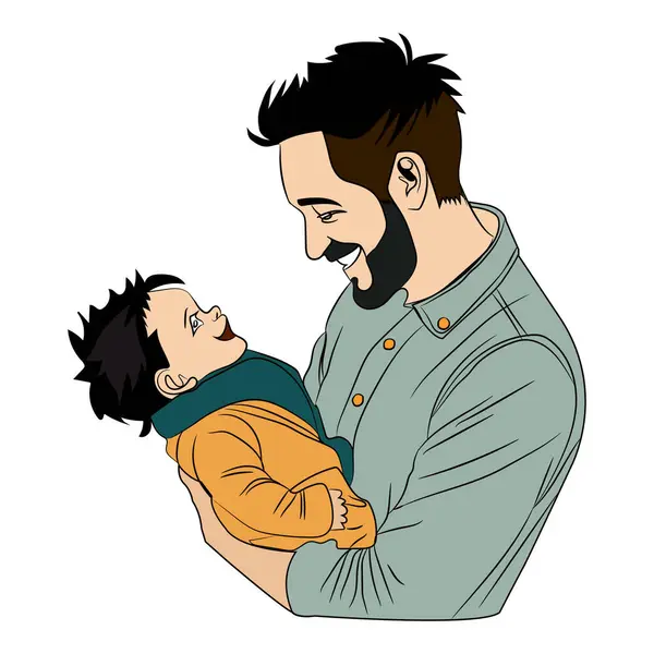 Mutlu Babalar Günleri. Gülümseyen Çocuk Vektörü Aile Bağlarını İspatlıyor.