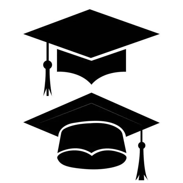 Siyah ve Beyaz Mezuniyet Cap vektörü Simge Resimleri, siluet.