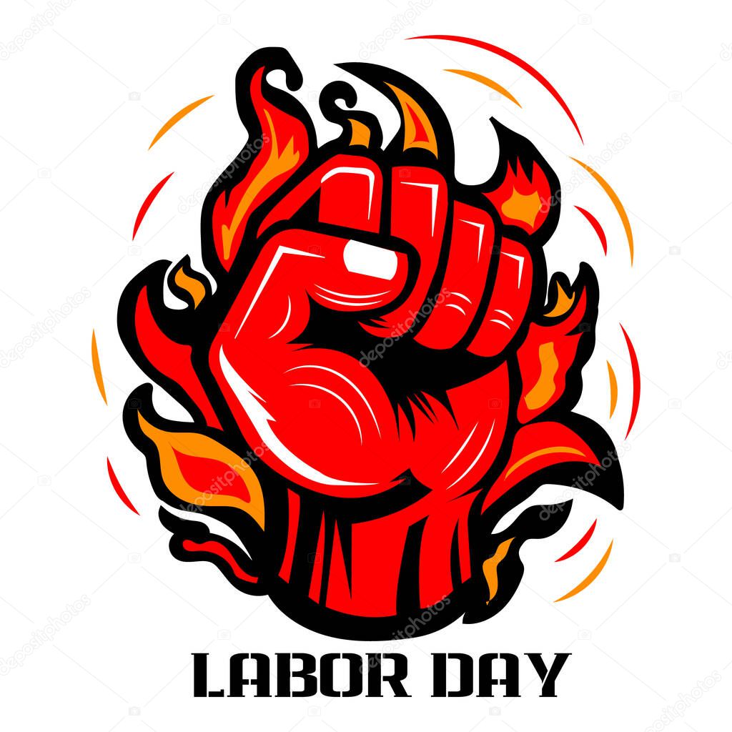 Bright Red Fist with Flames for Labour Day Celebration vector illustration