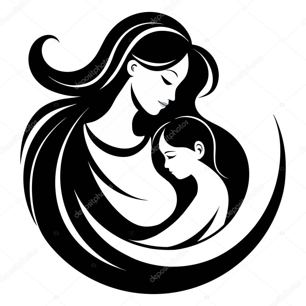 Stylized Silhouette of Mother Holding Child Artwork vector