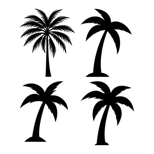 Dört farklı dizayn vektörünün Siluet Palmiye Ağacı