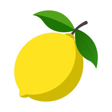 İki yeşil yapraklı parlak sarı bir limon ve beyaz arkaplan görünümlü kısa siyah bir gövde.