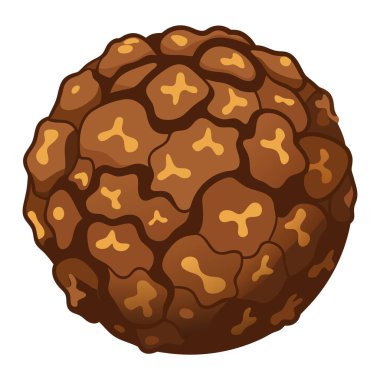 Çizgi film tarzında beyaz arka planda sarı işaretli kahverengi bir kozalak tasviri