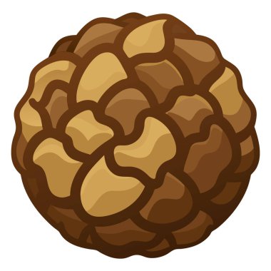 Çam kozalağı veya tohum kapsülü tasarımına benzeyen yuvarlak kahverengi ve bronzlaşmış bir nesnenin tasviri