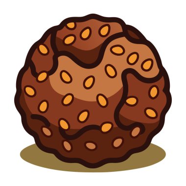 Yuvarlak çikolatalı trüf mantarı bembeyaz arka planda küçük sarı serpiştirilmiş.