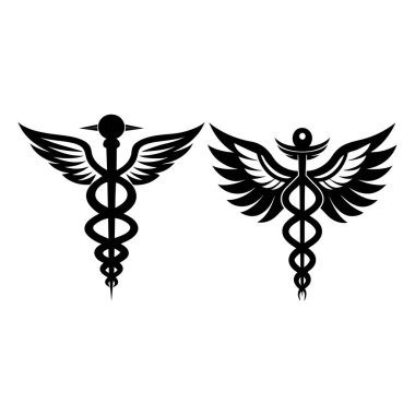 Tıbbi ve sağlık sembollü siyah beyaz caduceus dövme tasarımı