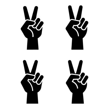 Siyah ve Beyaz El Barış İşareti Silüetleri