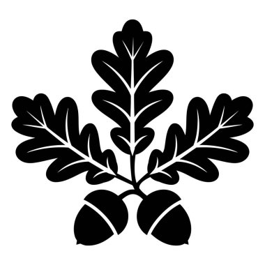 Siyah ve Beyaz Meşe Yaprakları ve Meşe Palamutları Silueti