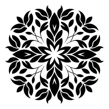 Zarif Siyah ve Beyaz Çiçek Mandala, Dekoratif Simetrik Desen, Dekoratif Sanat