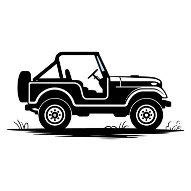 Klasik Off Road Jeep araç vektörünün silueti