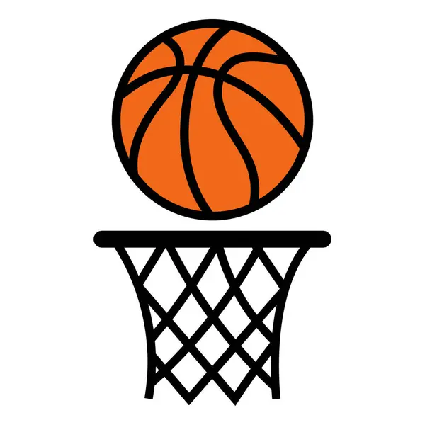 Turuncu Toplu Basketbol Vektör Simgesi Hoop 'tan Geçiyor