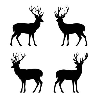 Görkemli bir geyiğin silueti, büyük boynuzları var.