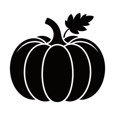 Yaprak vektörü illüstrasyonlu bir balkabağının siyah silüeti