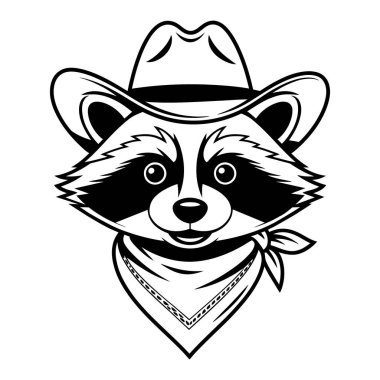 Siluet Rakun kovboy şapkası ve bandana vektör çizimi takıyor.