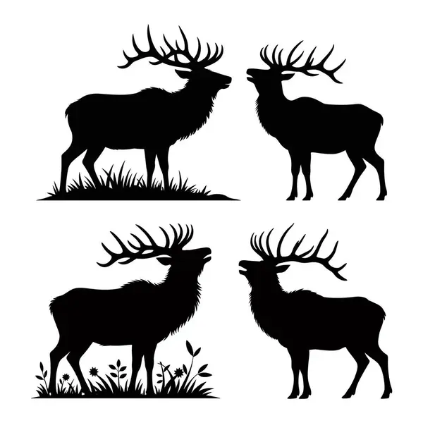 Doğal Çimen ve Çiçek Ayarlarında Geniş Boynuzlu Geyik Silueti