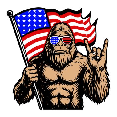 Amerikan Bayrağıyla Kocaayak Özgürlük vektörü illüstrasyonunu Kutluyor